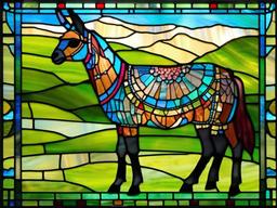 Stained Glass Llama - Friendly llama in pasture  