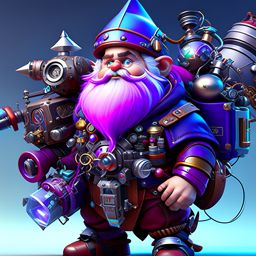 gnome inventor artificer, wielding a mechanical exosuit with an array of gadgets. 