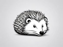 Hedgehog Tattoo - Adorable hedgehog curled up into a spiky ball  few color tattoo design, simple line art, design clean white background