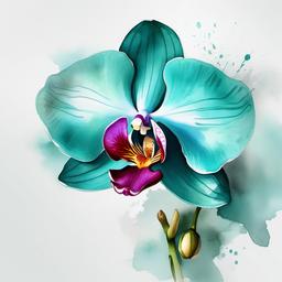 Teal orchid draw in watercolor style