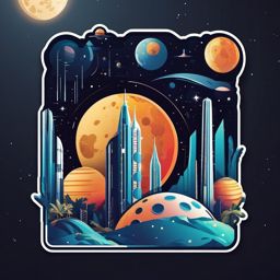 Lunar Colony Sticker - Settlement on the moon with futuristic structures, ,vector color sticker art,minimal