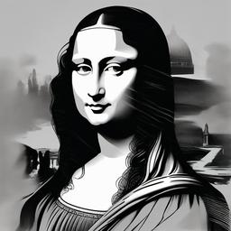 sketch of mona lisa  minimal rough sketch scribbles,doodles,black and white