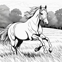 horse coloring pages - a graceful horse gallops freely through a sunlit pasture. 