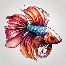 Betta Tattoo,a tattoo featuring the captivating betta fish, a symbol of vibrant colors and grace. , color tattoo design, white clean background