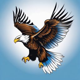 Eagle Tattoo - Eagle soaring majestically in the clear blue sky  color tattoo design, clean white background