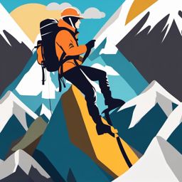 Mountaineer clipart - Skilled mountaineer climbing a peak, ,vector color clipart,minimal