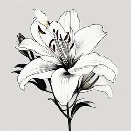 japanese lily flower tattoo  simple color tattoo,white background,minimal