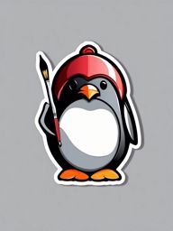 Penguin Artist Sticker - A creative penguin holding a paintbrush. ,vector color sticker art,minimal
