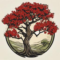 hawthorn tree tattoo  simple vector color tattoo