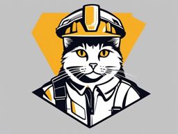 Cat as a construction worker with a hard hat  minimalist color design, white background, t shirt vector art