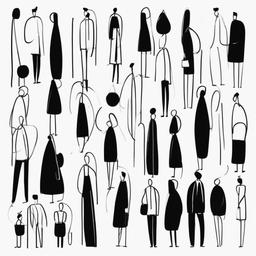 simple drawing of people  minimal rough sketch scribbles,doodles,black and white