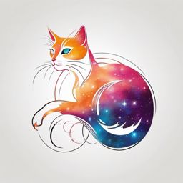 Abstract cat and infinity ribbon, a graceful feline form intertwined with an infinite ribbon, symbolizing the eternal bond with the cosmos.  colored tattoo style, minimalist, white background