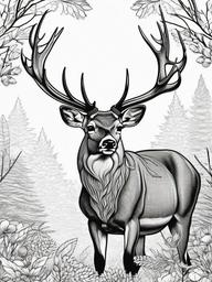 Deer Coloring Pages - Elegant Antlered Forest Grazer  black outline printable coloring page