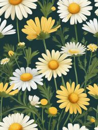 Chamomile Clip Art - Fields of delicate chamomile flowers,  color vector clipart, minimal style