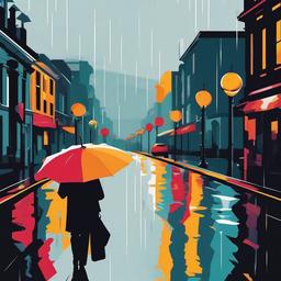 Umbrella clipart - umbrella on a rainy street corner  color,minimalist,vector clipart