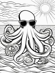 Octopus Coloring Pages - Octopus wearing sunglasses under the sun  simple coloring pages