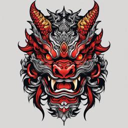 oni mask dragon tattoo  simple color tattoo,white background,minimal