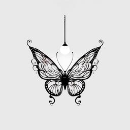 butterfly chandelier tattoo  simple color tattoo, minimal, white background