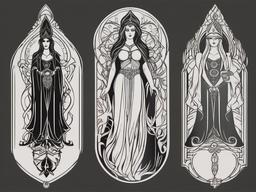 Hekate Tattoos - Embrace the magic and mystery of Hekate with enchanting tattoos, capturing the essence of this revered goddess.  simple color tattoo, white background