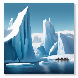 antarctic icebergs, an otherworldly landscape with towering ice formations and penguins. 