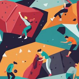 Climbing Bouldering Challenge Clipart - Bouldering climbers taking on a challenging boulder problem.  color vector clipart, minimal style