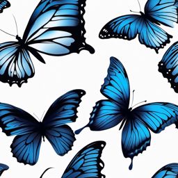 Blue morpho butterfly silhouette ink. Serene flutter in motion.  color tattoo, white background