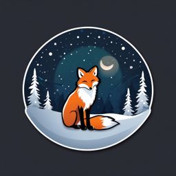 Snowy fox in the moonlight sticker- Winter enchantment, , sticker vector art, minimalist design