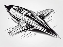 Spaceship Tattoo - A sleek spaceship tattoo embarking on a journey  few color tattoo design, simple line art, design clean white background