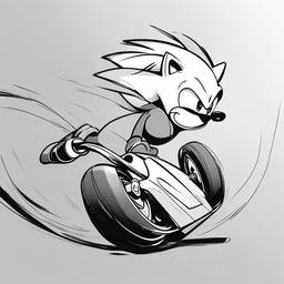 drawing of Sonic The Hedgehog racing through a loop  minimal rough sketch scribbles,doodles,black and white