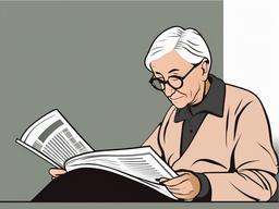 Reading clipart - elderly person reading a newspaper  color,minimalist,vector clipart