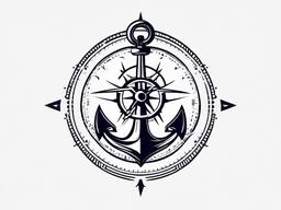 Anchor and Compass Tattoo - Combination of anchor and compass motifs.  simple vector tattoo,minimalist,white background