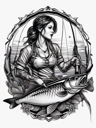 Gone Fishing Tattoo,a tattoo celebrating the love for fishing, capturing the excitement and passion of the sport. , tattoo design, white clean background