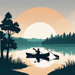 Canoeing Clipart - A canoe paddled serenely on a calm lake.  color vector clipart, minimal style