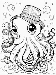 Octopus Coloring Pages - Octopus with a hat  simple coloring pages