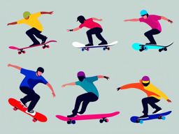 Skateboarding Competition Clipart - Skateboarders competing in a skateboarding event.  color vector clipart, minimal style