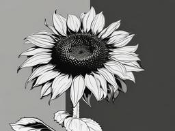 drawing of a sunflower reaching for the sun  minimal rough sketch scribbles,doodles,black and white