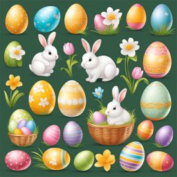 easter clipart transparent background - with playful eggs and bunnies. 