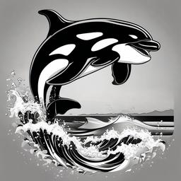 Orca cartoon - black and white, powerful ocean predator  