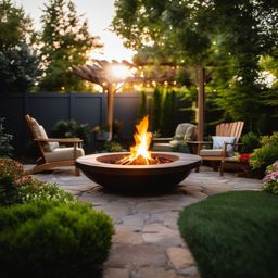 Backyard Retreat - Fire pit, pergola, and lush landscaping for a backyard retreat. realistic, professional photography, bokeh, natural lighting, canon lens, shot on dslr 64 megapixels sharp focus