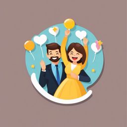 Engaged Couple Celebrating Emoji Sticker - Joyful celebration of commitment, , sticker vector art, minimalist design