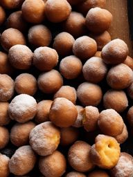 oliebollen, dutch doughnut balls, relished at a festive new year's eve fair in amsterdam. 