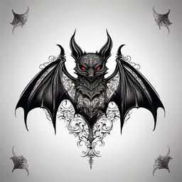 Gothic Bat Tattoo Designs-Dark and intricate bat designs, capturing the gothic aesthetics in tattoo art.  simple color tattoo,white background