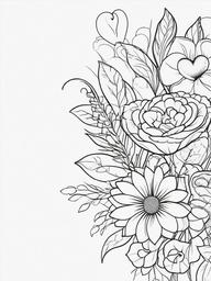 Heart Flower Bouquet Coloring Pages - Bouquet of Flowers with Heart Design  minimal black outline printable sheet, coloring page