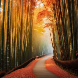 Autumn iPhone Wallpaper - Autumn Beauty in Kyoto's Arashiyama Bamboo Grove  wallpaper style, intricate details, patterns, splash art, light colors