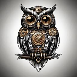 Steam Punk Owl Tattoo - Infuse a touch of steampunk aesthetics with a steam punk owl tattoo.  simple color tattoo,vector style,white background