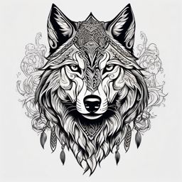 Viking Tattoo Wolf,Viking-themed wolf tattoo, embodying the fearless and intrepid Viking spirit. , color tattoo design, white clean background