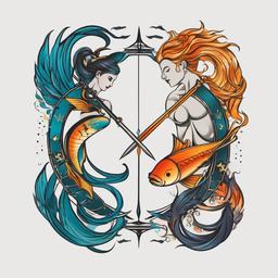 pisces and sagittarius tattoo  simple vector color tattoo