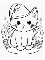 Kitty in a Santa Hat Coloring Pages - Christmas Kitty Ready for the Holidays  minimal black outline printable sheet, coloring page