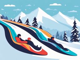 Snow Tubing Clipart - Snow tubers sliding down snowy slopes.  color vector clipart, minimal style