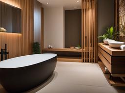 A bathroom with Japanese Zen interior design incorporates smooth stones, natural wood finishes, and a soaking tub that transforms the space into a tranquil retreat for self-care.  